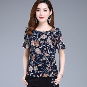 Women Casual Summer Style Chiffon Blouses Shirts Lady Casual Flower printed O Neck Blusas Tops DF2857